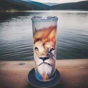 Lion Bling Theme 20oz Skinny Stainless Steel Tumbler – Handmade Sublimated